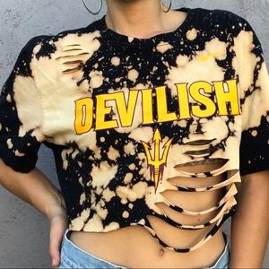 Nike ASU Devilish acid wash distress crop T-shirt
